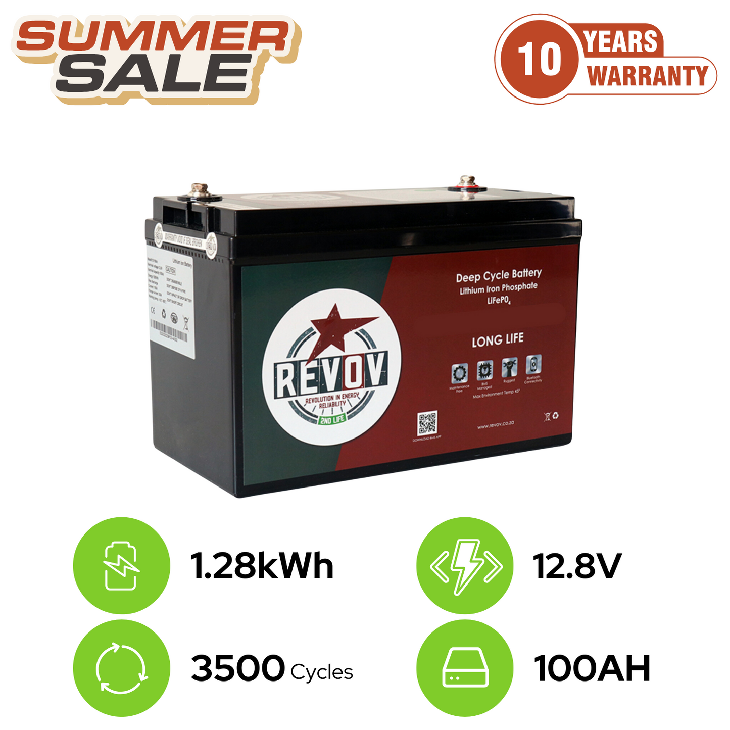 Revov 12.8v - 1.28 kWh Battery