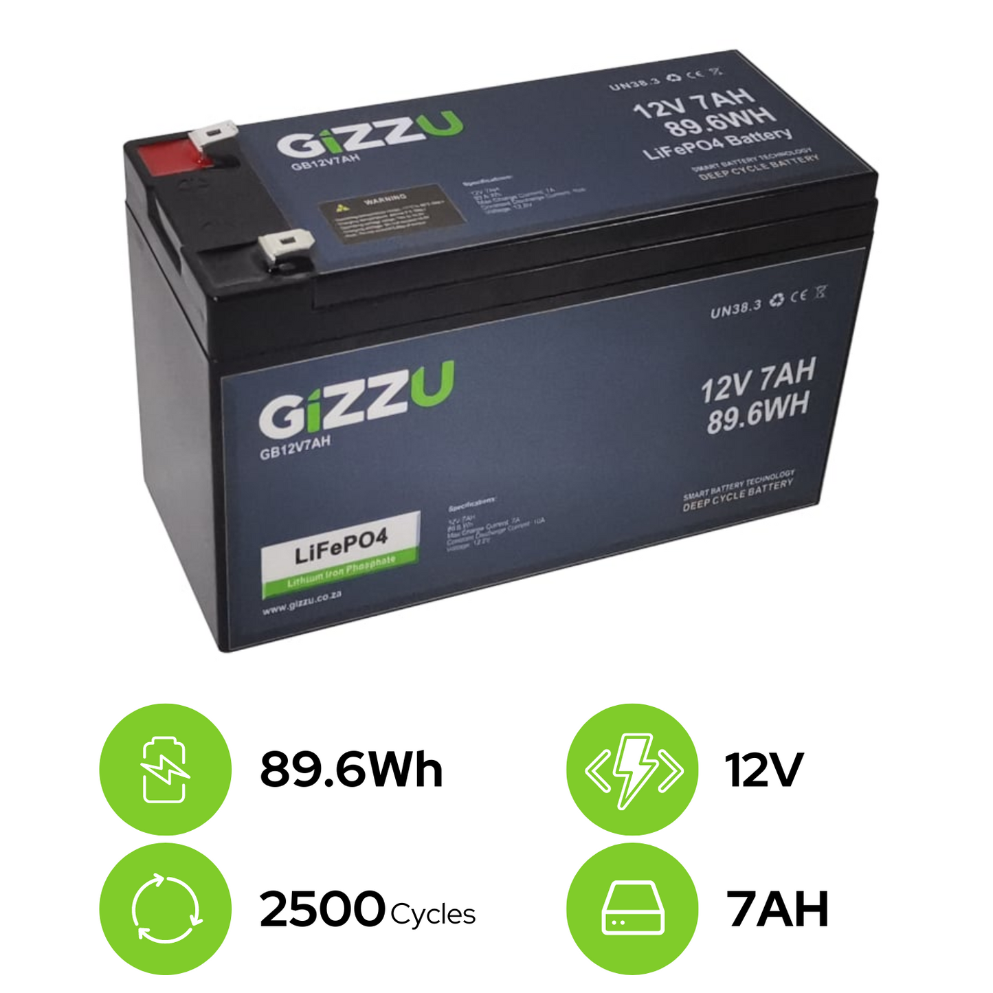 Gizzu 12V 7AH LiFePO4 Replacement Battery