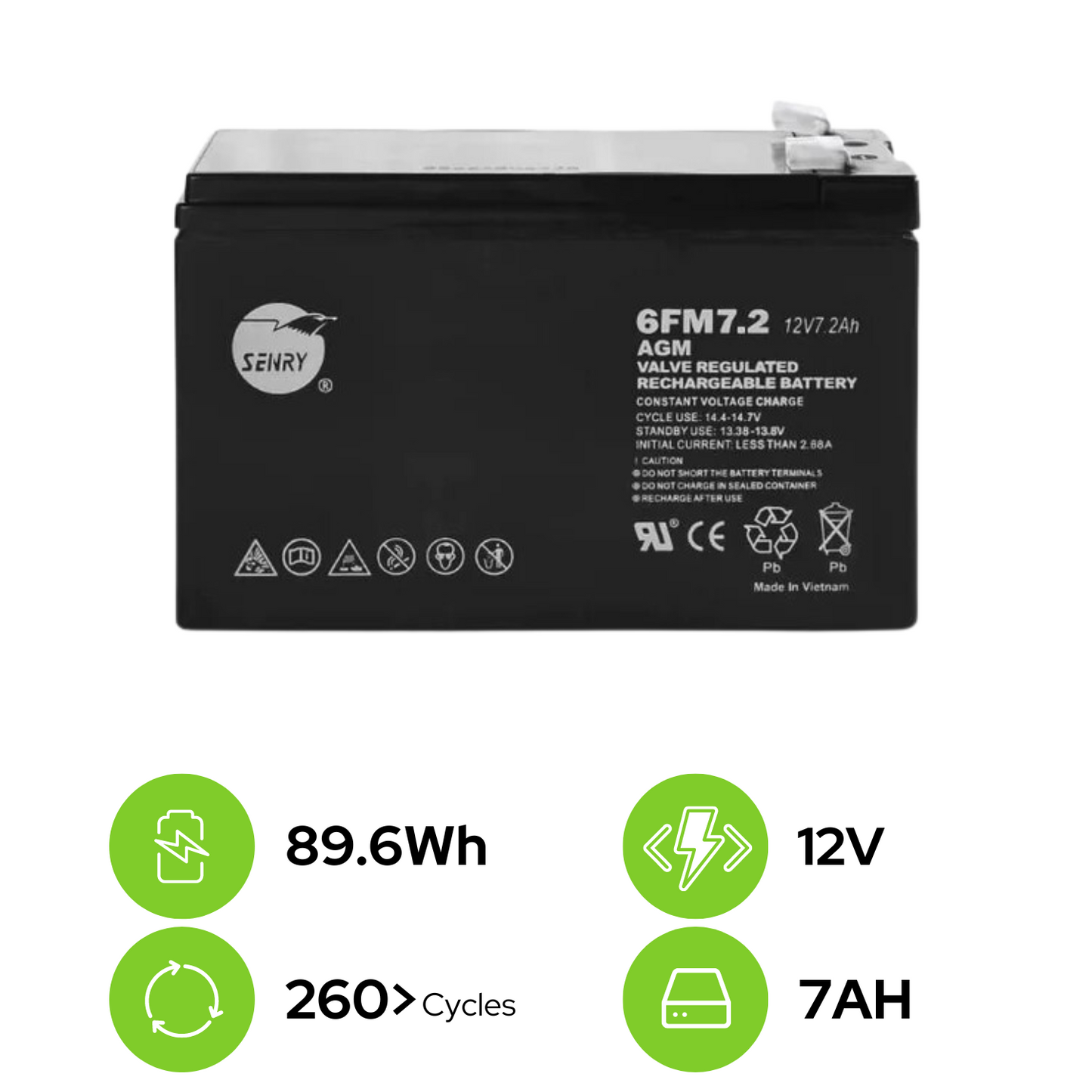 RCT Senry 6FM7.2 12V 7Ah Rechargeable Sealed AGM Battery CP1270M